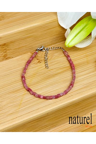 Naturel Tılsım سوار من الحجر الطبيعي مكعب 2.5 ملم من الرودونيت