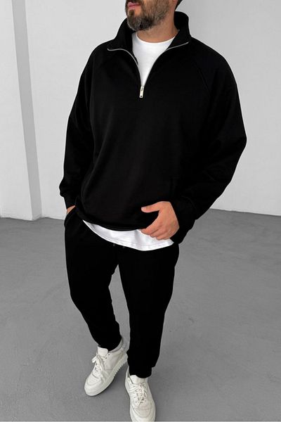 NEAR Black Tooling Half Zip Oversize Modal Diver/Scuba Relaxed Fit Sweatshirt, Relax-Unisex