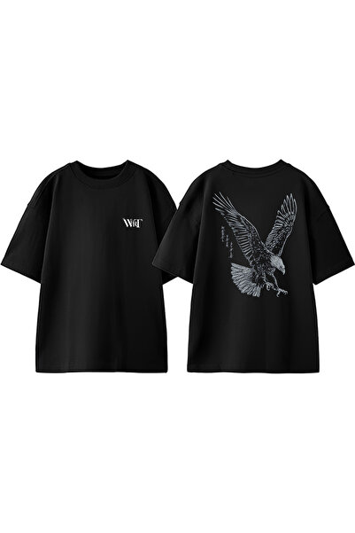 THEWERT Tricou oversize negru din bumbac imprimat pe spate Rabel Your Style E...