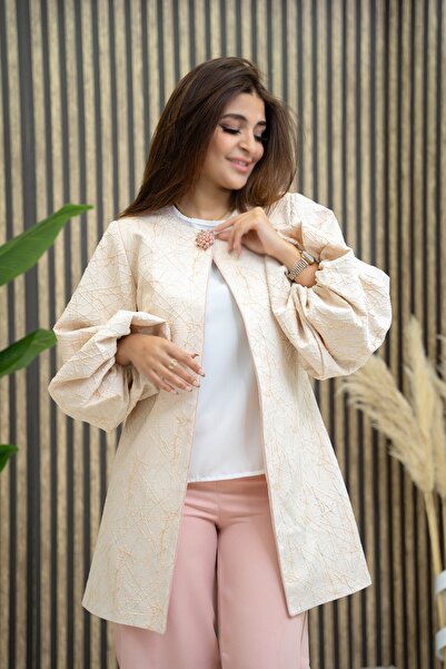 Zümrüt 1749 Model Glitter Jacquard Jacket - Blouse and Pants Set