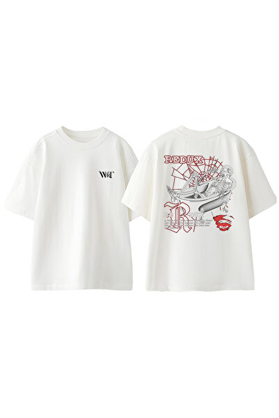 THEWERT Redux Design Rukavac Štampano Pamuk Bela Oversize kroj T-shirt