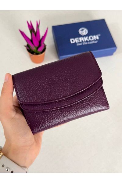 DERKON Portofel pentru femei Melen Purple din piele naturală - Mărimea potrivită pentru fiecare geantă