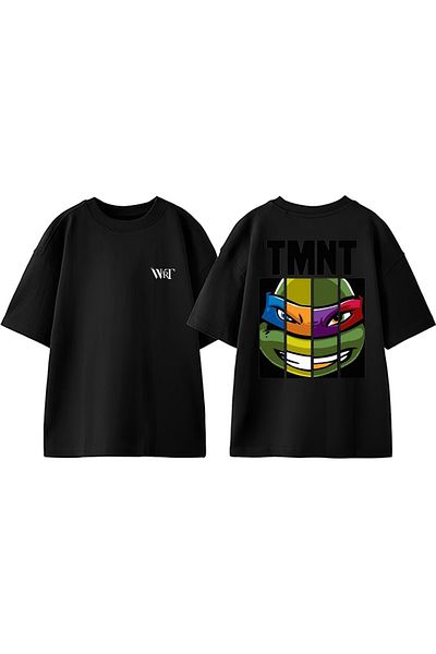 THEWERT T-shirt Tmnt Design Back Printed Βαμβακερό Μαύρο Oversize T-shirt