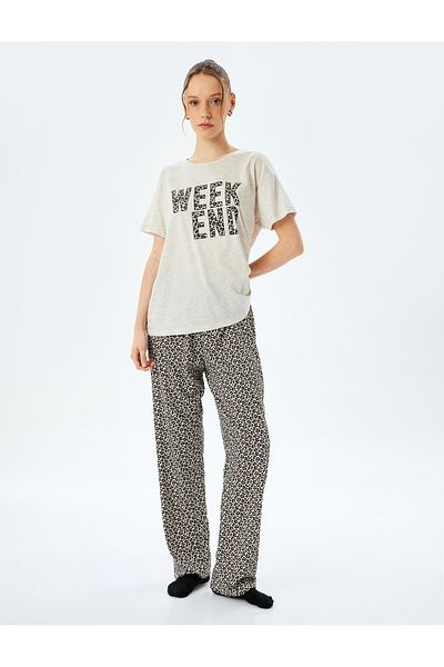 Koton Leopard printed short sleeve pajama set.
