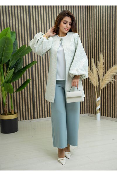 Zümrüt 1749 Model Glitter Jacquard Jacket - Blouse and Pants Set