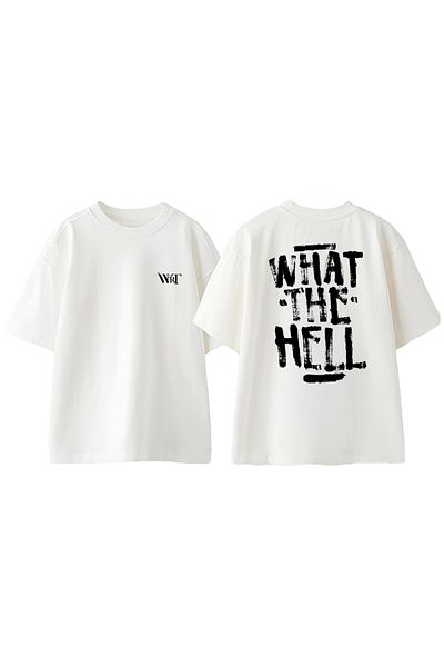 THEWERT Μπλουζάκι What The Hell Design Back Printed Βαμβακερό λευκό oversize μπλουζάκι