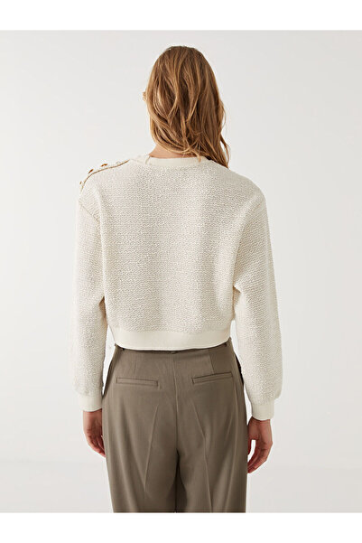 LC Waikiki Γυναικείο φούτερ με υφή LCW Vision Ecru Crew Neck