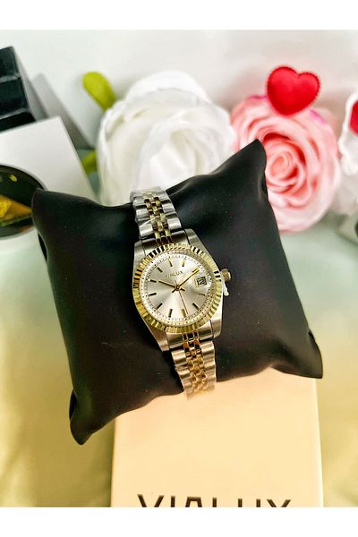 Vialux Women's Wrist Watch Gift with Stones Women's Wrist Watch Steel Case Double Color Lanyard Women's Wrist Watch