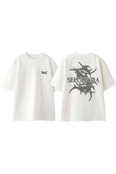 THEWERT Dizajn Sepulture Leđa Štampano Pamuk Bela Oversize kroj T-shirt