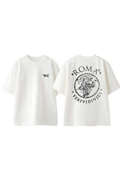 THEWERT Roma Veni Vidi Vici Tricou oversize alb din bumbac imprimat pe spate