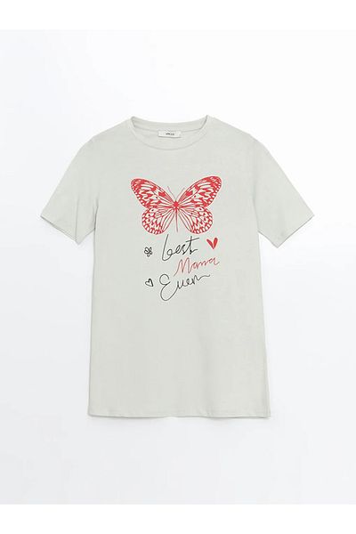 LC Waikiki Lcw Eco Gray Crew Neck Printed Women's T-Shirt