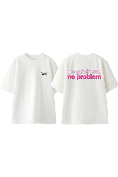 THEWERT No Girlfriend No Problem Design Πίσω Βαμβακερό εμπριμέ λευκό μπλουζάκι Oversize