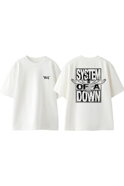 THEWERT Μπλουζάκι System Of A Down Design με στάμπα από βαμβακερό λευκό oversize