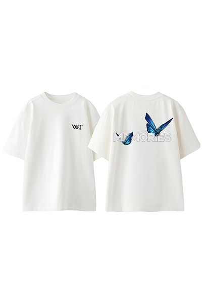 THEWERT Memories Design Πίσω Βαμβακερό εμπριμέ λευκό μπλουζάκι Oversize