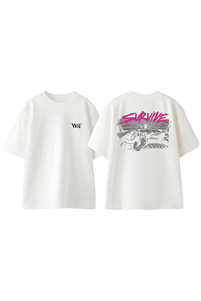 THEWERT Survive Design Rukotvorska Torba Štampano Pamuk Bela Oversize kroj T-...