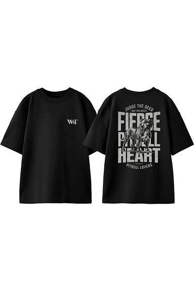 THEWERT Μπλουζάκι Fierce Pitbull Heart Design με στάμπα βαμβακερό μαύρο oversize