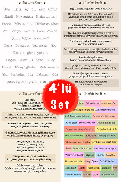 Handeto Kraft 4'lü Çoklu Kelime Sticker Seti, Çıkartma, Scrapbook, Bullet Jou...