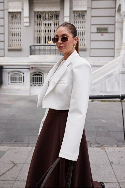 Zey Studio Blazer Crop alb - Jachetă de damă cu detaliu de căptușeală