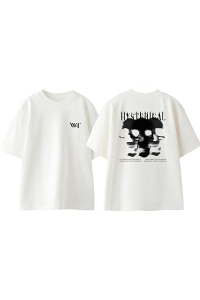 THEWERT Tricou oversize alb din bumbac imprimat pe spate cu design Hysteric Face