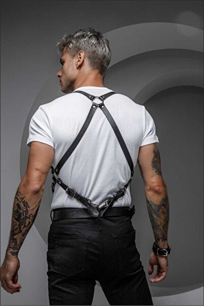 Sweet Demon Men's Leather Strap Belt Harness with Front and Back Detail - Adjustable Pants Strap Accessory