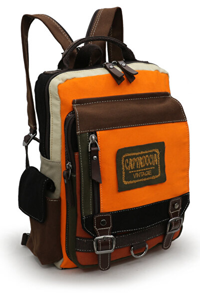 Cappadocia Vintage كابادوكيا 4012 حقيبة ساعي البريد باللون البرتقالي القهوة الصغيرة مع حزام كتف متقاطع يوميًا من الجبردين القطني