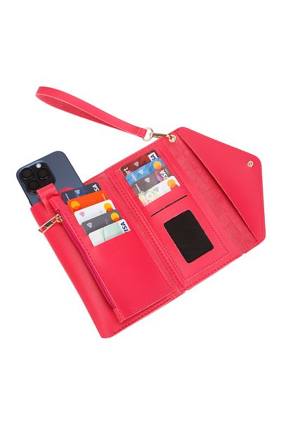 AVCA Women's Leather Phone Cash Coin Compartment Locked Wrist Strap Wallet