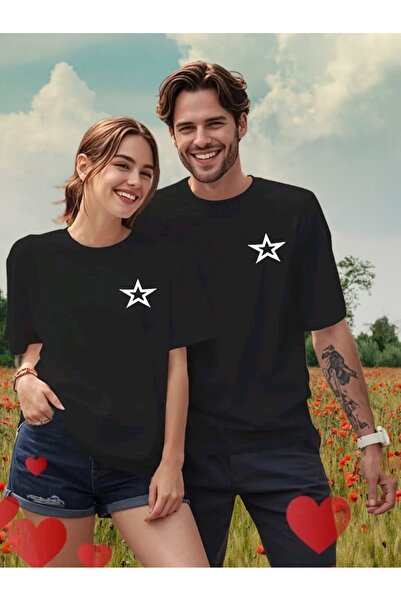 WOODROFFE Pachet de 2 tricouri unisex cu imprimeu Star Star, pentru cupluri, ...