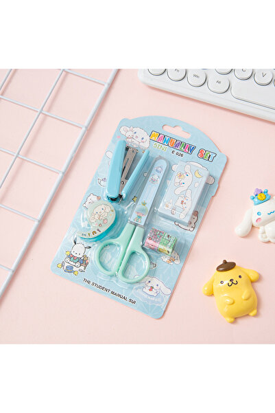 Livava Karakterli Çok Amaçlı Kırtasiye Seti, Mavi, Makas, Bant, Zımba