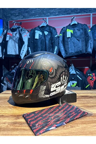 LS2 RAPID 2 CLAWN MAT SİYAH-GRİ-KIRMIZI KASK Rapid 2 clawn mat siyah gri kırmızı kask Gold Vizör - m