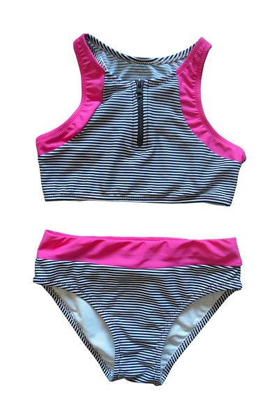 Endeep Girl's Zipper Detailed Navy Blue Bikini Set
