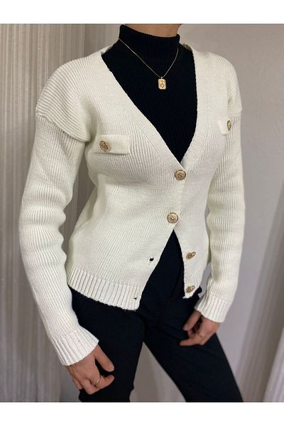 Chip Pepper Cardigan Yellow Button Ornament Pocket Short Cardigan