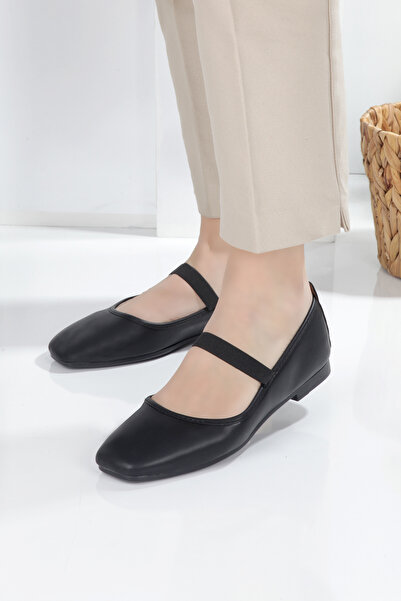 No 35 Beyaz Kare Burunlu Balerin Kadın Babet