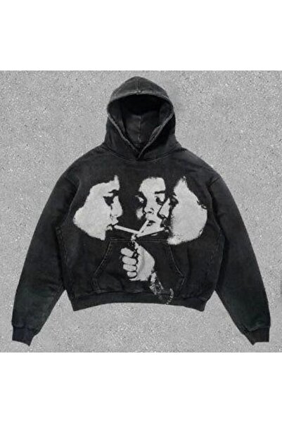 Violon Ženska majica sa crnom kapuljačom, oversize, unisex, s motivom pušenja