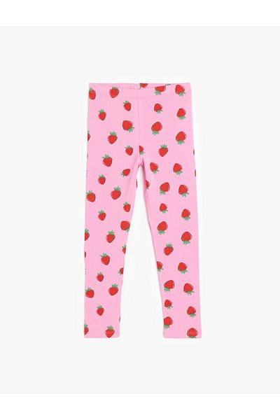 Koton New Season Cotton Strawberry Patterned Long Leggings with Elastic Waist