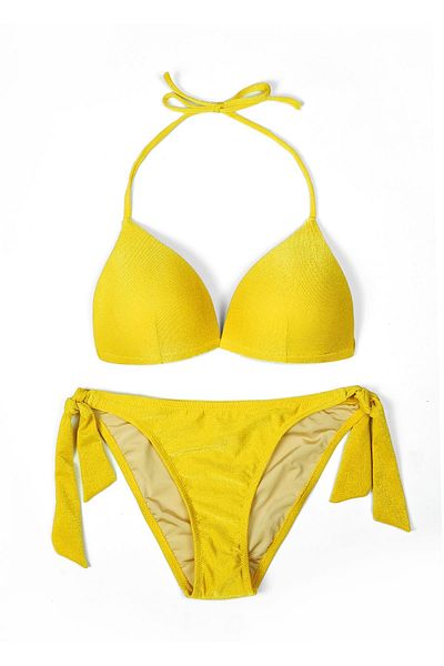 Endeep Beria Women's Triangle Half Filled Mustard Bikini Set