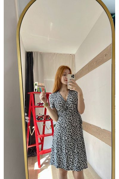 Kübra Tekstil 2351 Rochie mini cu mânecă scurtă cu decolteu înfășurat -175