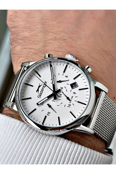 Slazenger Function Silver Color Steel Mesh Cord Men's Wrist Watch 1714.10