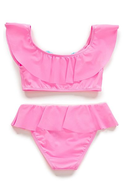 Endeep Girl's Light Pink Bikini Set with Flounce Accessories