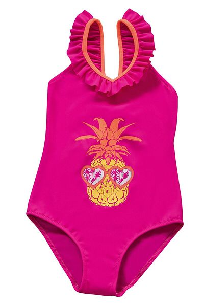Endeep Girl's Frilly Collar Fuchsia Swimsuit
