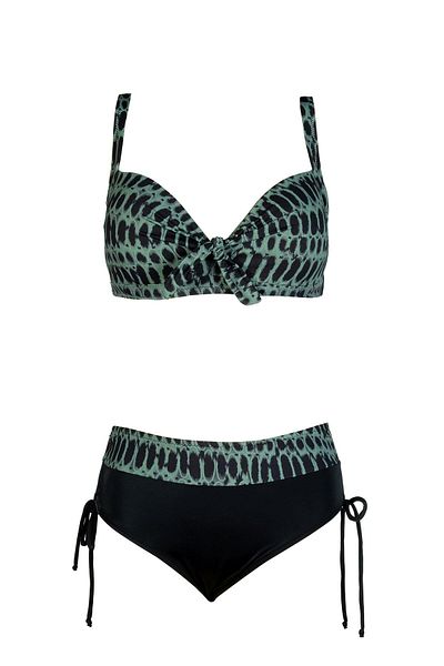 Endeep Women's Large Size Underwire Padded Aqua Green Patterned Bikini Set