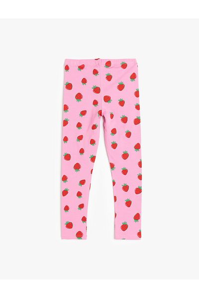 Koton New Season Cotton Strawberry Patterned Long Leggings with Elastic Waist
