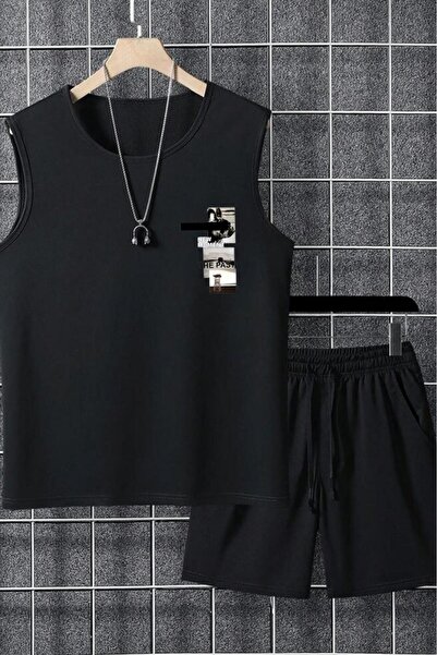 NO 601 تي شيرت رجالي بدون أكمام مطبوع عليه New Moment باللون الأسود