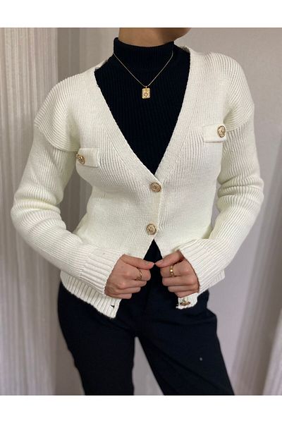 Chip Pepper Cardigan Yellow Button Ornament Pocket Short Cardigan