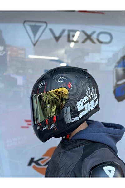 LS2 RAPID 2 CLAWN MAT SİYAH-GRİ-KIRMIZI KASK - GOLD VİZÖR - SPOİLER