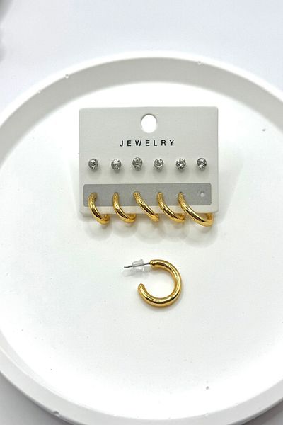 DEMOKAN Women's Earrings 12'Li Round Zircon Cutout Hoop Combine Earrings