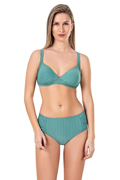 Endeep Women's Green Glitter Bikini Set with Ruffle Detail
