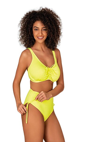 Endeep Kadın Büyük Beden Balenli Destekli Bağlama Detaylı Sarı Bikini Takımı