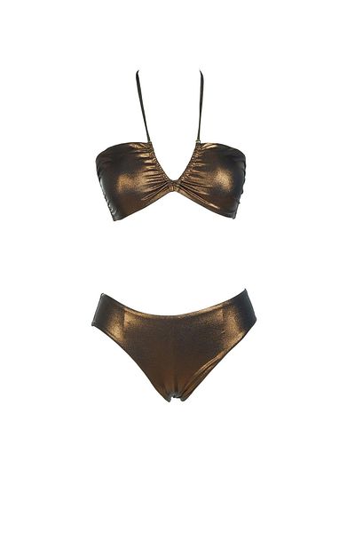Endeep Women's Tunnelated Metallic Brown Bikini Set