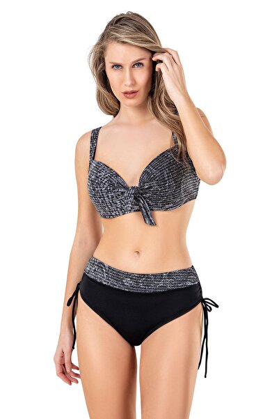 Endeep Kadın Büyük Beden Balenli Siyah Desenli Bikini Takımı
