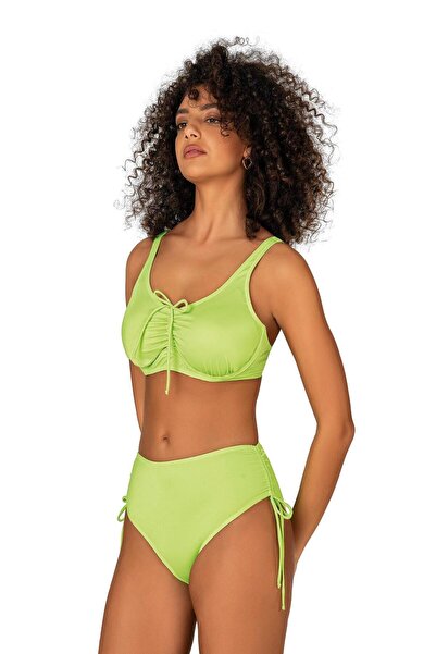 Endeep Kadın Büyük Beden Balenli Destekli Bağlama Detaylı Yeşil Bikini Takımı